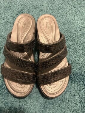 LiteRite Crocs Black Triple-Strap Women's Slide Sandals